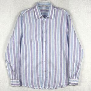 Elegant Men's Striped Button Down Shirt - Light Blue and Lavender
